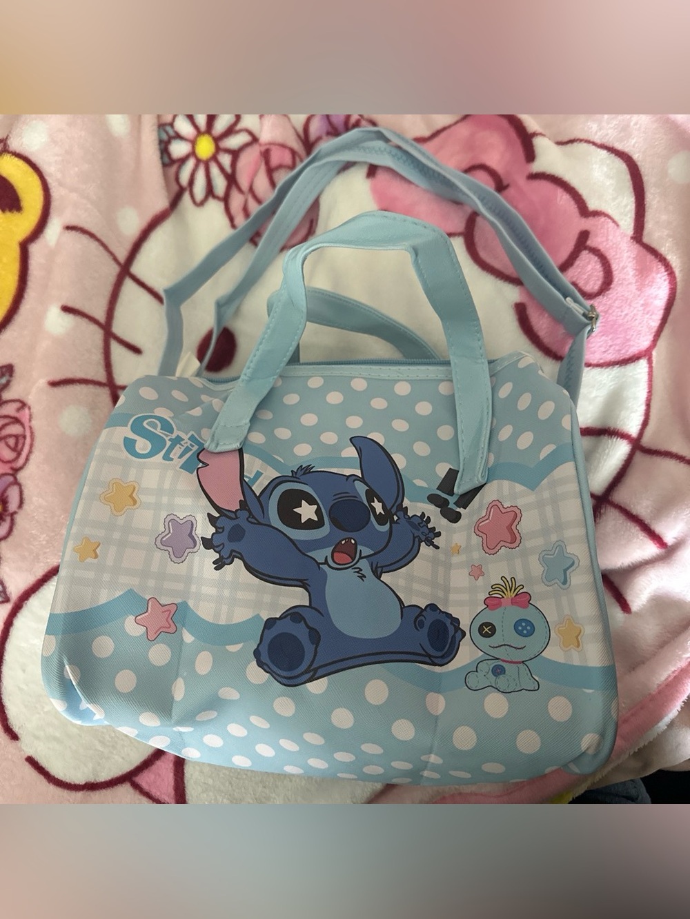 Blue Stitch Kids Tote Bag with Polka Dots